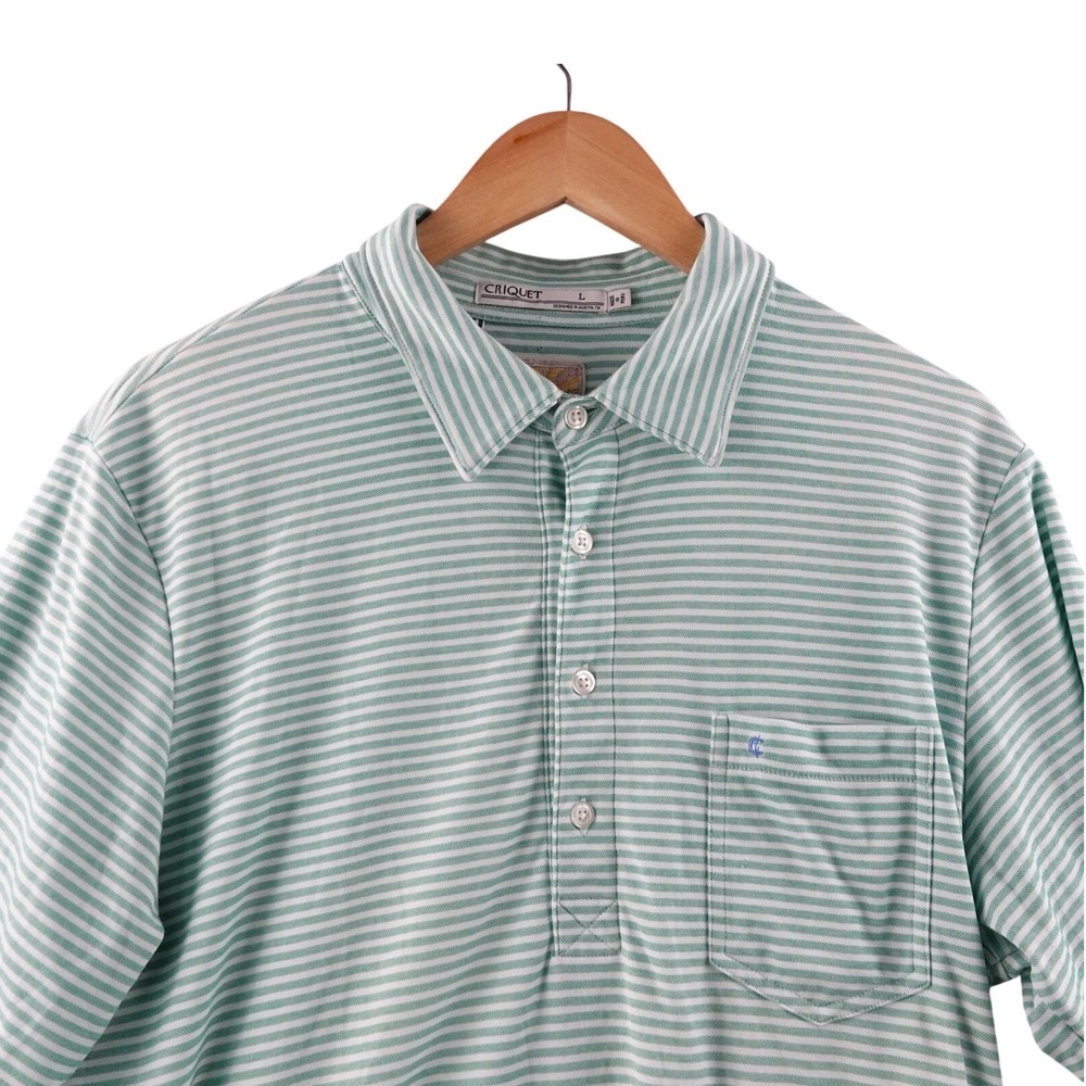 CRICQUET Striped Golf Polo Shirt‎ Mens L Green White Short Sleeve Casual